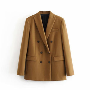 Aachoae Women Elegant Long Sleeve Double Breasted Blazer Jacket Casual Solid Female Chic Lady Office Suit Blazer Outwear Coat