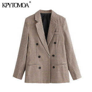 KPYTOMOA Women 2020 Fashion Office Wear Double Breasted Blazers Coat Vintage Long Sleeve Pockets Female Outerwear Chic Tops