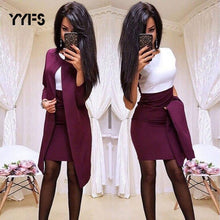 Load image into Gallery viewer, Dress suit women Sheath O-Neck Mini Dress Sexy Formal blazer dress femme office wear 2 Piece Female Sets vestido formal mujer
