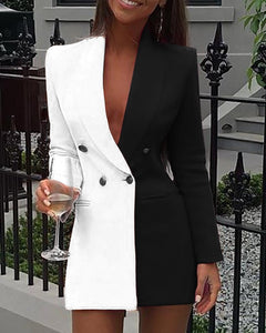 Women Blazer Dress 2020 Autumn Women Mix Colour Long Sleeve Blazer Dress Women Double Button Long Sleeve Dress