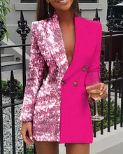 Load image into Gallery viewer, Women Blazer Dress 2020 Autumn Women Mix Colour Long Sleeve Blazer Dress Women Double Button Long Sleeve Dress
