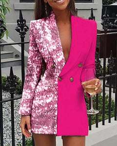 Women Blazer Dress 2020 Autumn Women Mix Colour Long Sleeve Blazer Dress Women Double Button Long Sleeve Dress