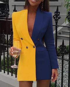 Women Blazer Dress 2020 Autumn Women Mix Colour Long Sleeve Blazer Dress Women Double Button Long Sleeve Dress