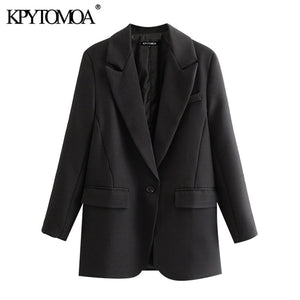 KPYTOMOA Women 2020 Fashion Office Wear Single Button Blazer Coat Vintage Long Sleeve Pockets Female Outerwear Chic Tops